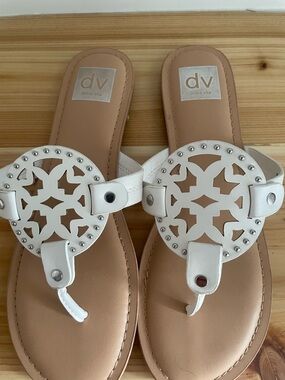 Dolce Vita White Cutout Medallion Thong Sandals